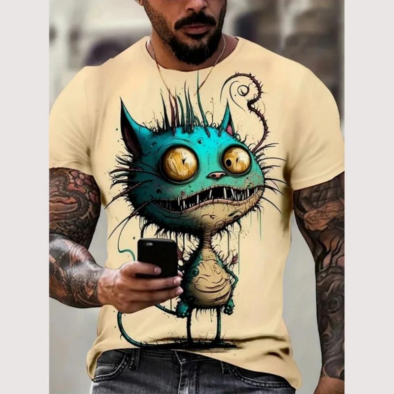 Cartoon 3D Print Funny Animal Graphic T-Shirts Summer O-Neck Short Sleeve Tops Casual Loose Men T-Shirt Harajuku Men's Clothing