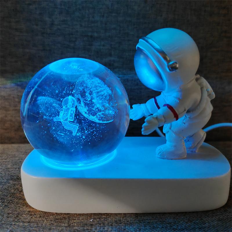 Astronaut Creativ 3D Minge de Cristal Led Lumină de noapte pentru Dormitor Copii Planetă Spațiu Lampă Sistem Solar USB Cadou de Crăciun pentru copii
