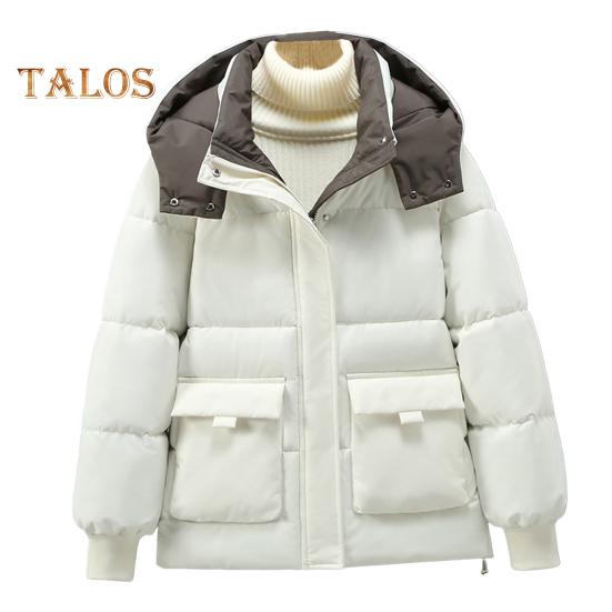 

Зимнее пуховое пальто с капюшоном, воротником-стойкой, карманами, застегивающейся на молнию, ветрозащитная, сохраняющая тепло куртка для повседневной холодной погоды из хлопка S белый