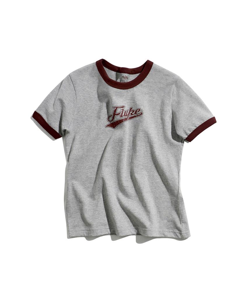 Peullukeu Retro Script Logo Ringer T-Shirt Greywine Fst359