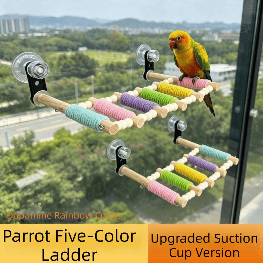 Colorful Bird Cotton Rope Ladder 5/6/7/8//9/10 Steps Cotton Rope Wrapped Wooden Bird Perch Anti-anxiety Suction Cup