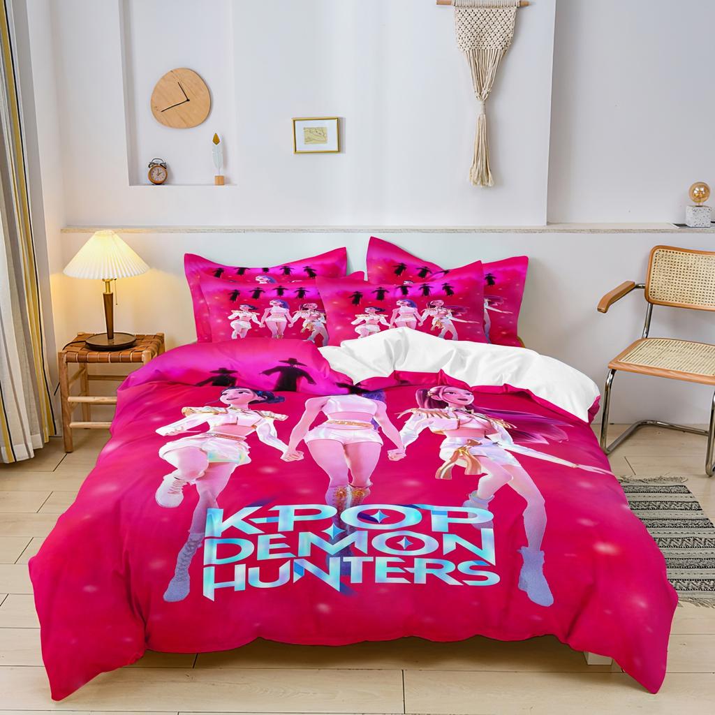 3pcs K-Pop Demon Hunters Print coreless Bedding Set Multi Sized Bedding Dormitory duvet Cover Soft Decoration Machine Washable