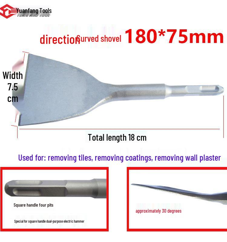 Electric Hammer Impact Drill Set: Square & Round Shank, Pointed & Flat Chisels, U-shaped & Shovel Heads, Slotting Through-Wall Drill.