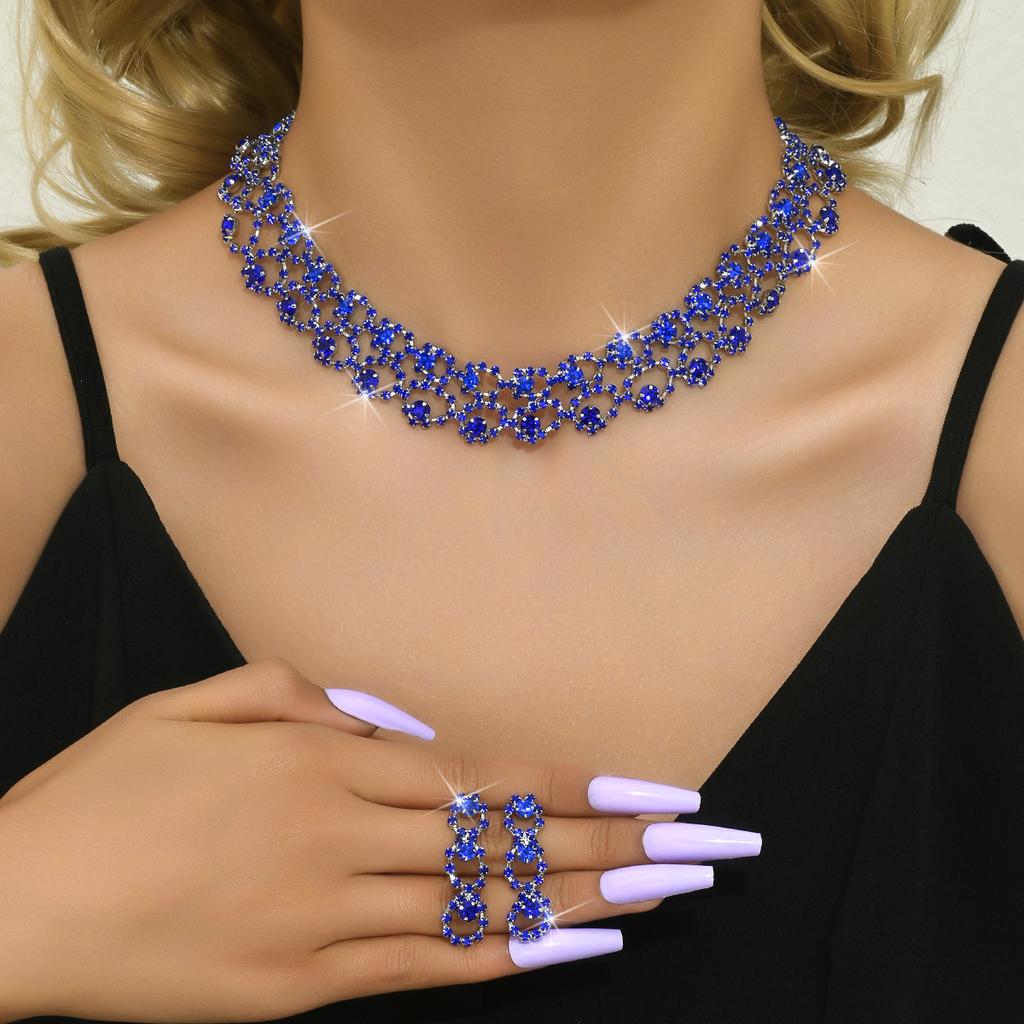 Shining Crystal Jewelry Set Luxury Necklace Earrings Set Rhinestone Necklaces Earrings  Banquet