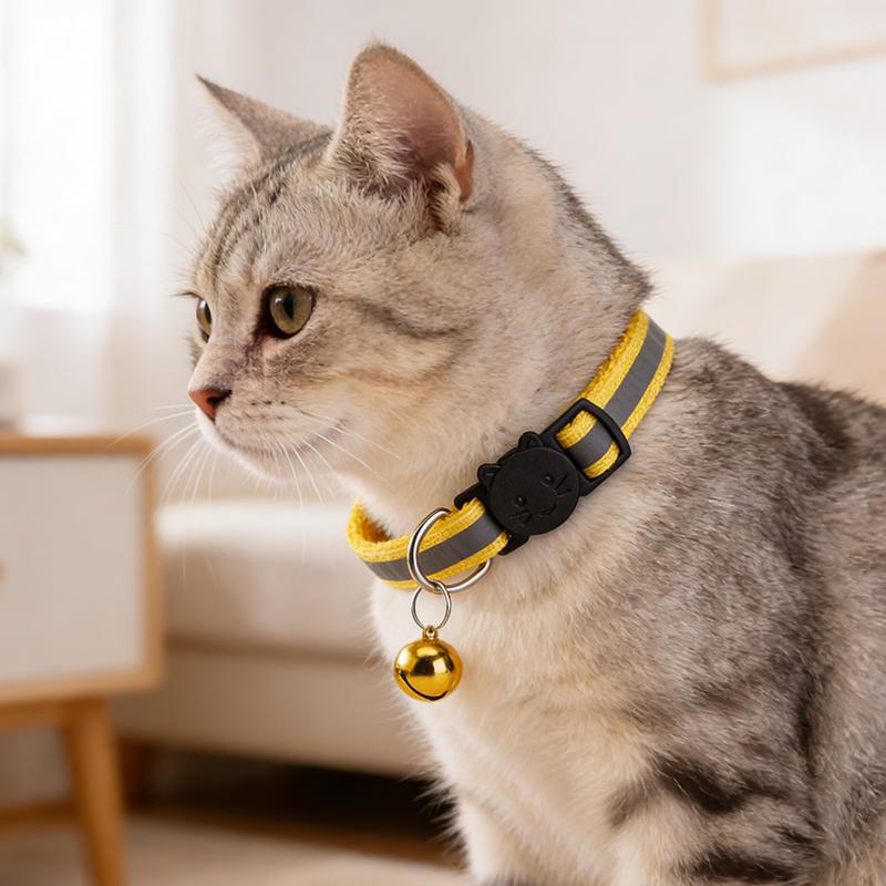 Pet Collar Reflective Safety Buckle Collar Bell Round Ear Cat Dog Collar Glowing Collar