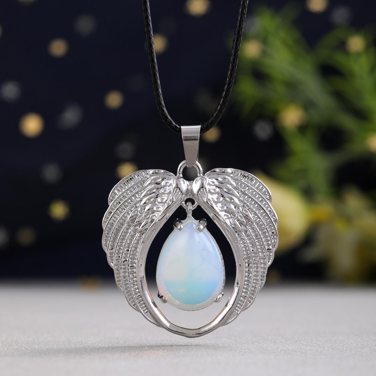 

Natural Stone Angel Wings Ornament – Teardrop Pendant Christmas Gift Without Black Leather Cord