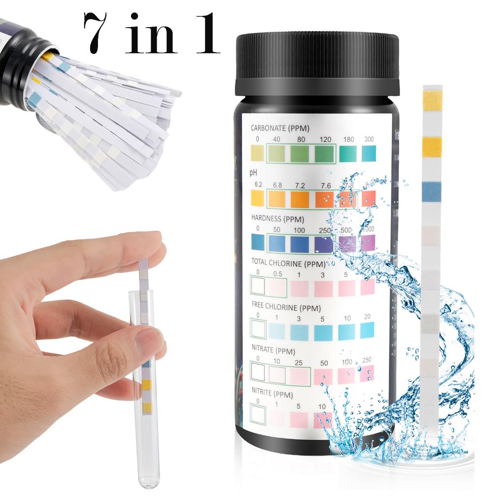100Pcs Aquarium Test Strips 7 in 1 Fish Tank Test Kit with Test Tube Fast Accurate Aquarium Water Testing Strips for Carbonate
