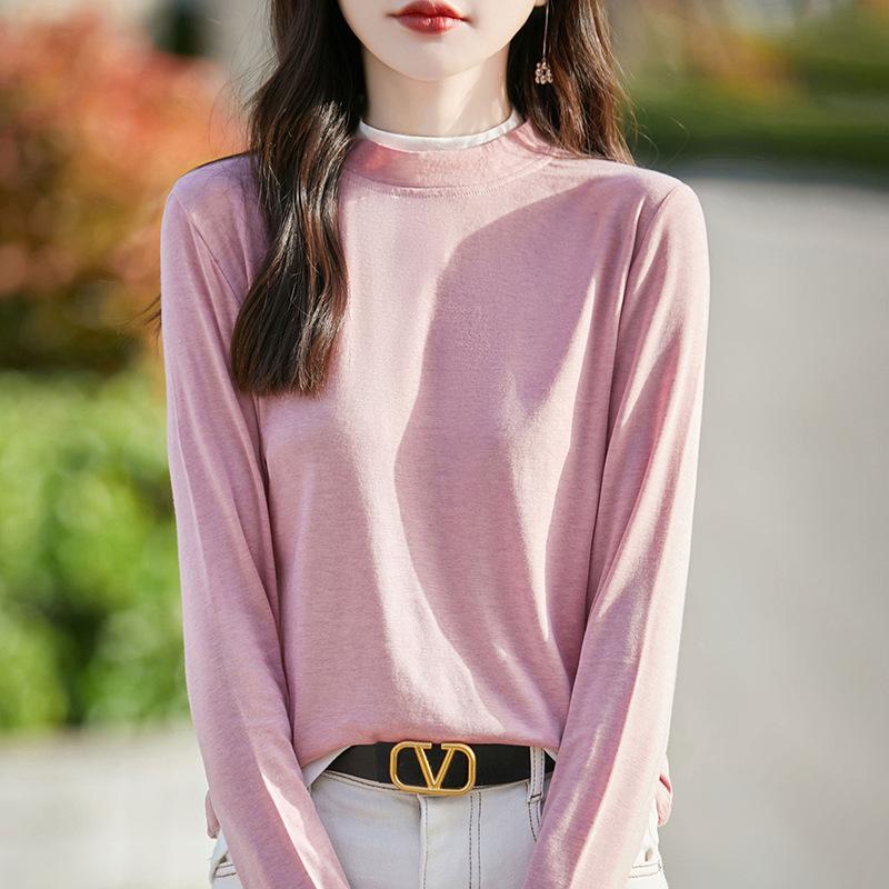 Autumn Women's Half High Crew Neck Knit Sweater Long Sleeve Sweater