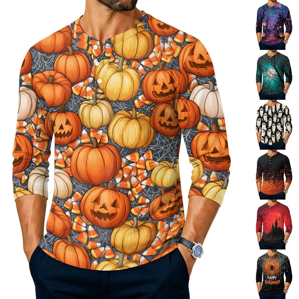 Men's Long Sleeve Shirt with Halloween Print for Festive Parties