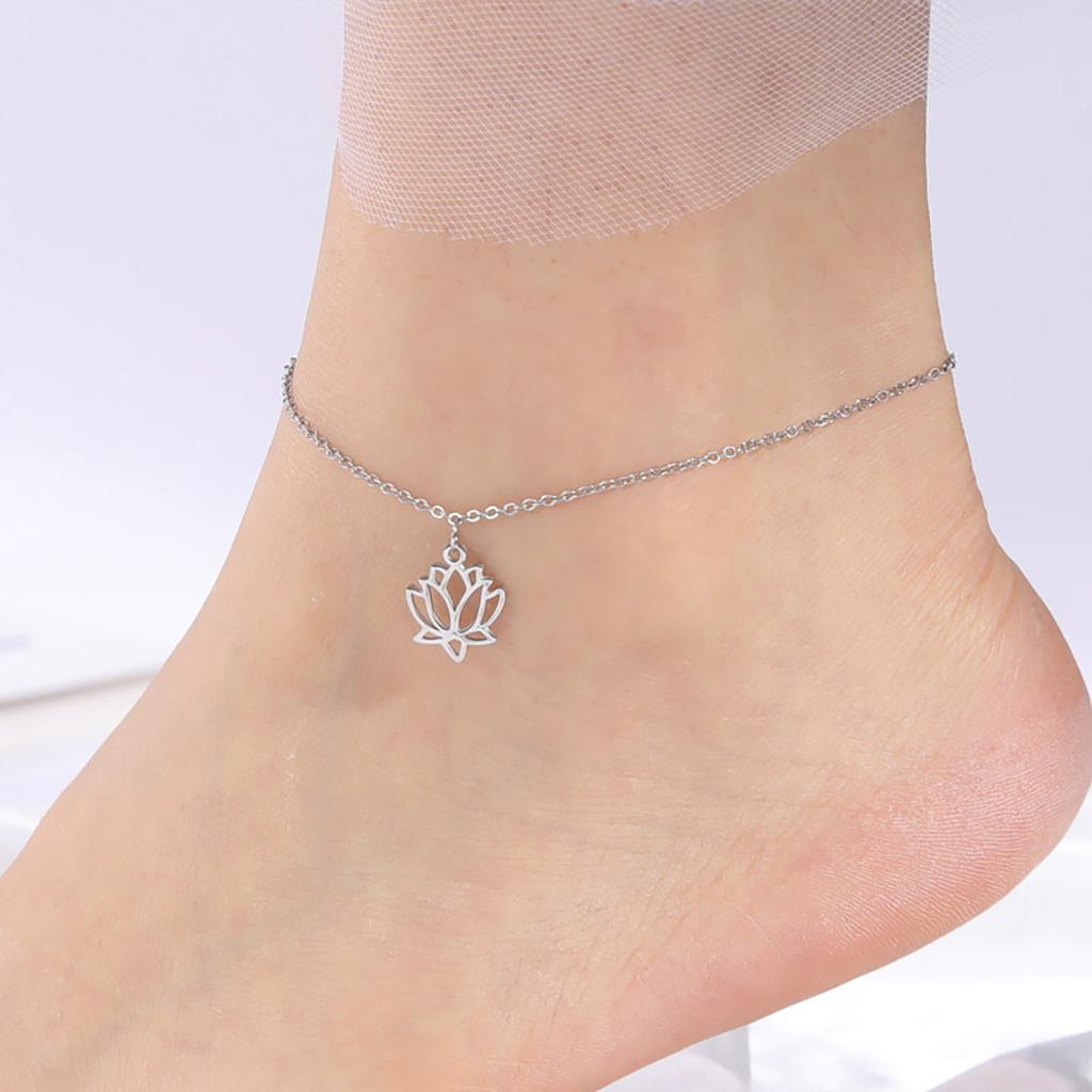 Women Lotus Flower Anklet Stainless Steel Bohemian Pendant Leg Foot Ankle Bracelet Beach Accessories Jewelry