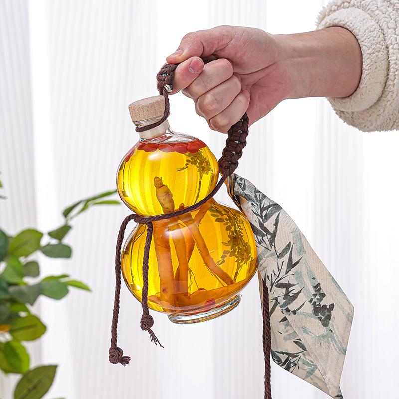 Transparent Gourd Shape High Borosilicate Glass Wine Bottle Heat-Resistant Glass Empty Bottle With Lid Milk Tea Bottle Cold Brew