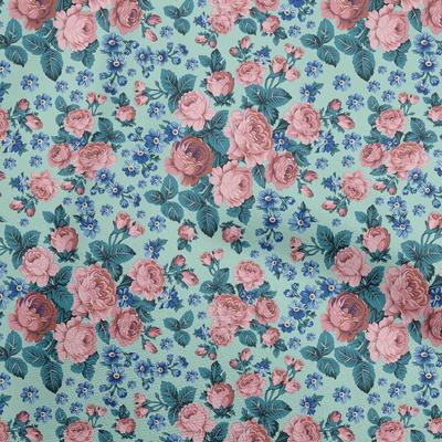 Tela de Algodón Elastano Azul Claro Estampado de Flores Tela para Coser Por Metro Impresa Suministros para Costura de Ropa DIY 40 Pulgadas