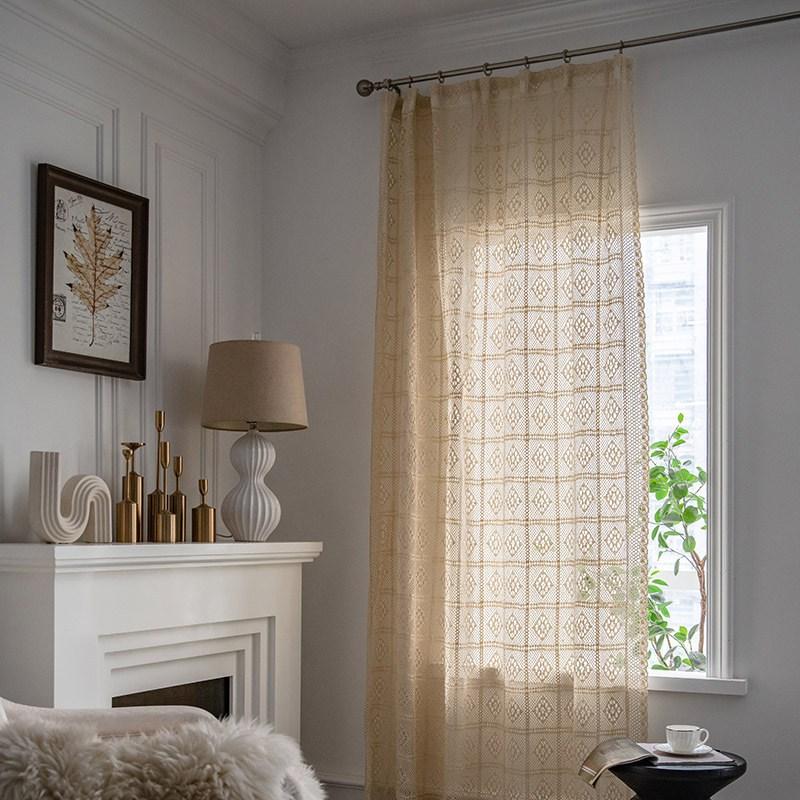 Home Curtain Cream Translucent Vintage Hollow Crochet Stitching French Window Fabric Window Screen Finished Decorative Curtain