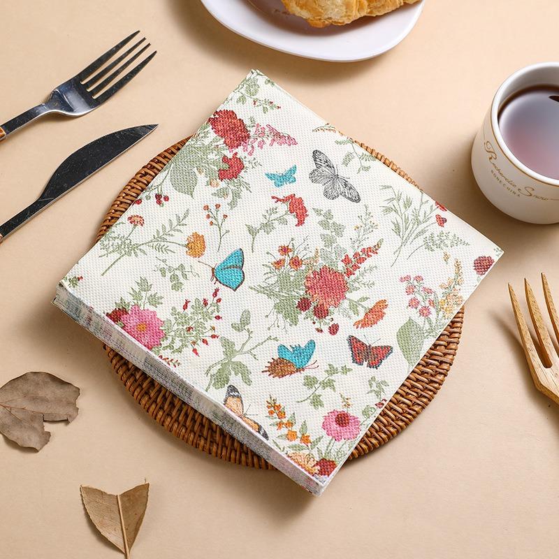 20Pcs/pack 33x33cm Flower Printed Paper Disposable Table Dinner Napkin Tissues Wedding Party Decoration