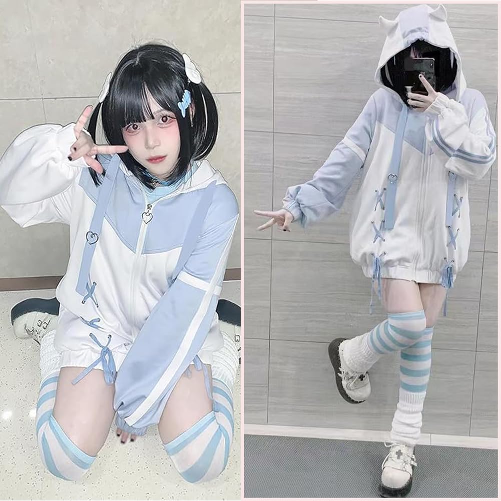 KEWJYUE Long Sleeve Hoodie with a Yami Kawaii Loose Fit Cute Harajuku Subculture Jacket with Ribbon Women's Angel-inspired Sweatshirt, Style, (Size L)
