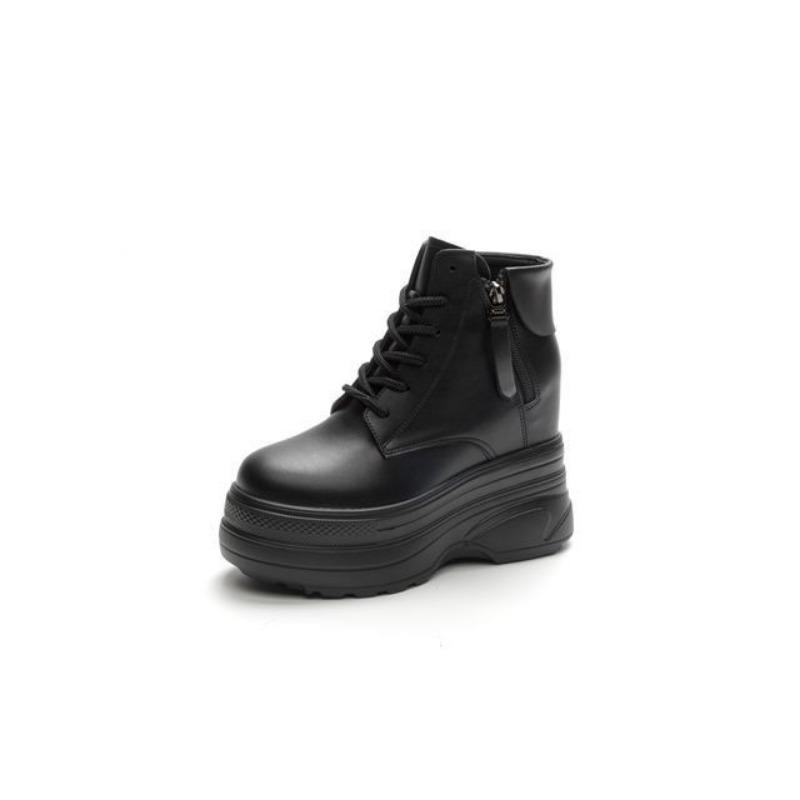 Fashion 11CM Womens Ankle Boots Round Toe Zip And Lace Up 7cm Heel Non-Slip Platform 2025 Fashion Shoes For Woman Casual 35-40