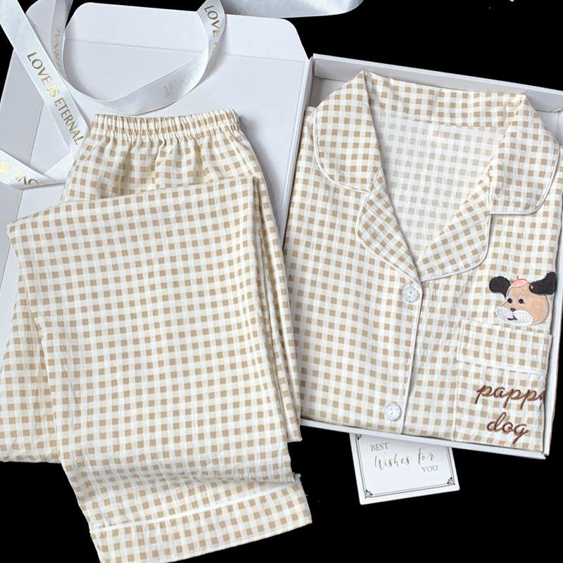 

Милая пижама с щенком Женский весенне-осенний комплект из облачного хлопка с длинными рукавами и брюками Повседневный комплект для дома для девочки Реальное фото 2XL