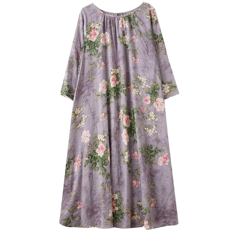 2025 Round Neck Minimalist Long Sleeve Extra Long Dress Resort Style