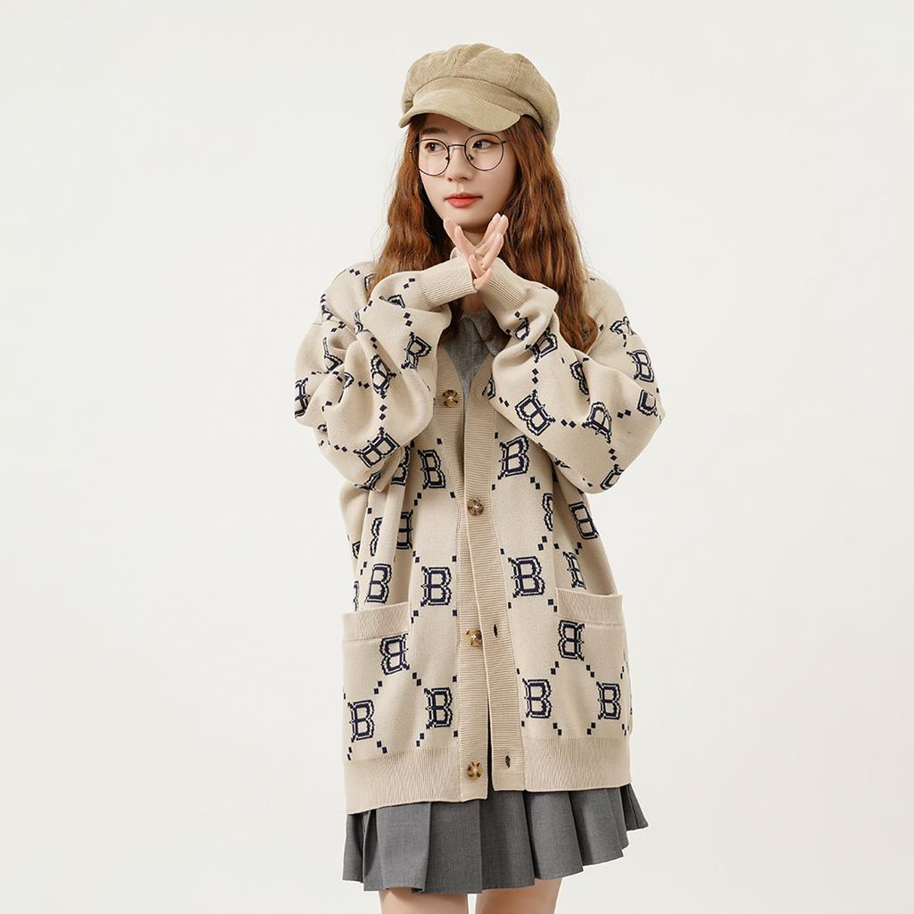 New MLB Base Logo Knitwear Unisex Beige 3AKCM0221-43BGS