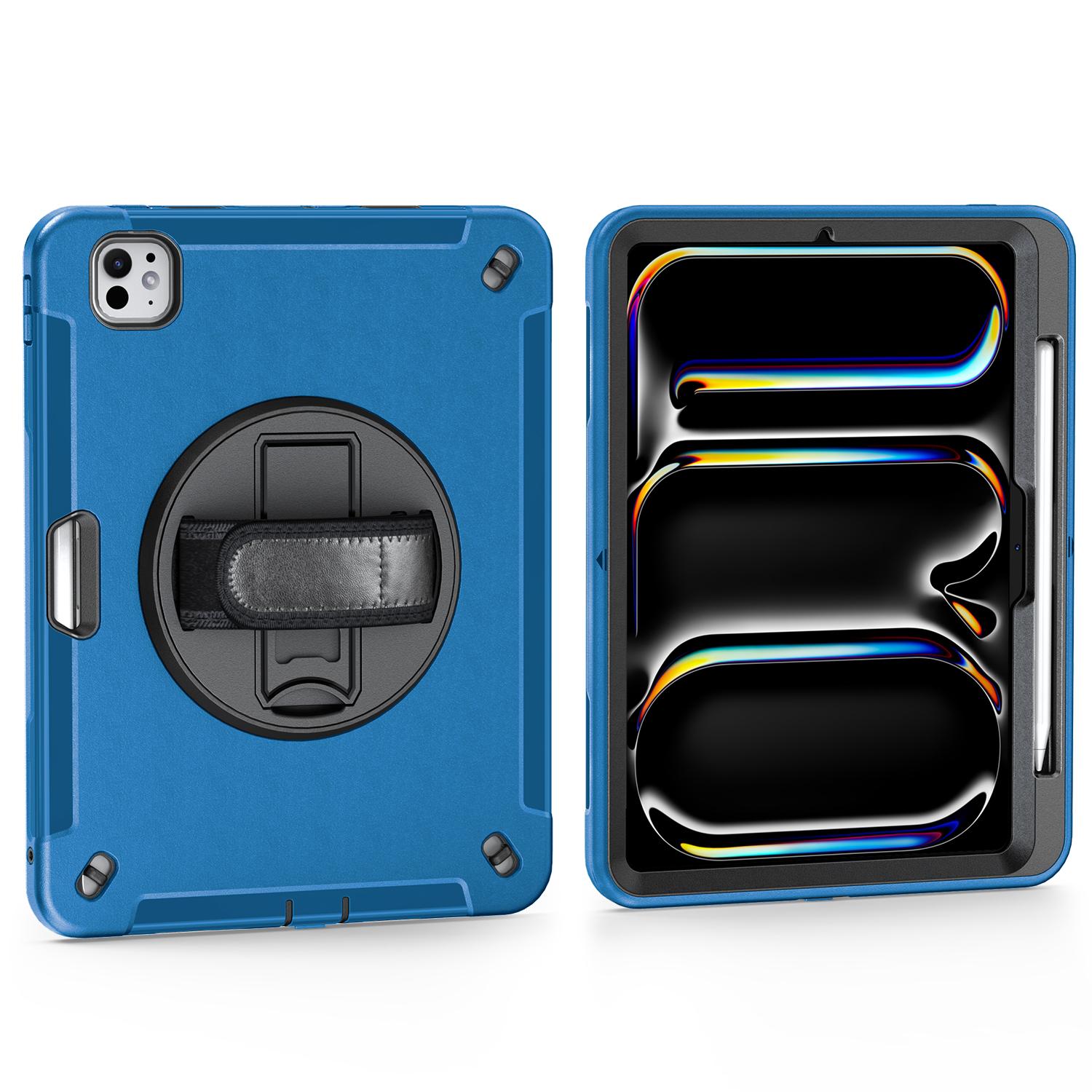 

For iPad Pro 13 (2024) Case Kickstand PC+TPU Rugged Cover with Shoulder Strap Blue