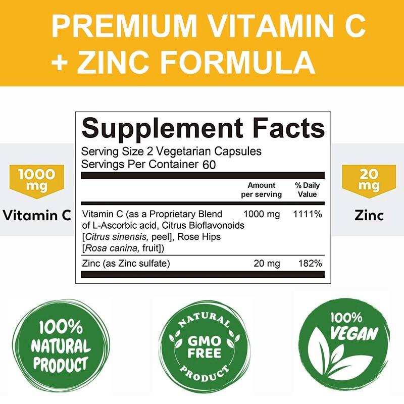 Vitamin C 1000 mg Zink 20 mg Nahrungsergänzungsmittel 120 Kapseln pro Flasche