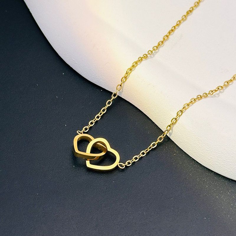 

Heart-Shaped Necklace Light Luxury Niche Design Necklace Women Choker Women Titanium Steel Temperament Accessories No Fading Pendant A [86141] Double Heart Gold