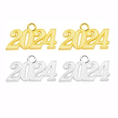 19x34mm Metal Alloy Year Charm 2024 Pendant for Jewelry Making DIY Handmade Craft Letter Pendants Gold Silver Color