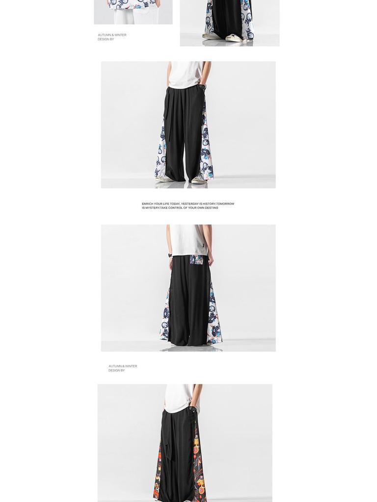 2021 Summer Retro Plus Size Men's Zen Cotton Linen Pants - Multi-Color Fashion Print