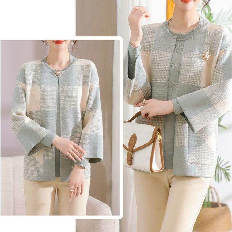 2pcs Fall Winter Women's Knitted Tops Set Plus Size Knitted Cardigan Pullover Sweater Two-Piece Set Open-front Cardigan Jacket Knitted Sweater Outfits