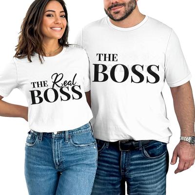 The Boss  The Real Boss Matching Tshirts Couples Matching Outfits Gifts Funny Letter Print Valentines Day Unisex Women Clothing