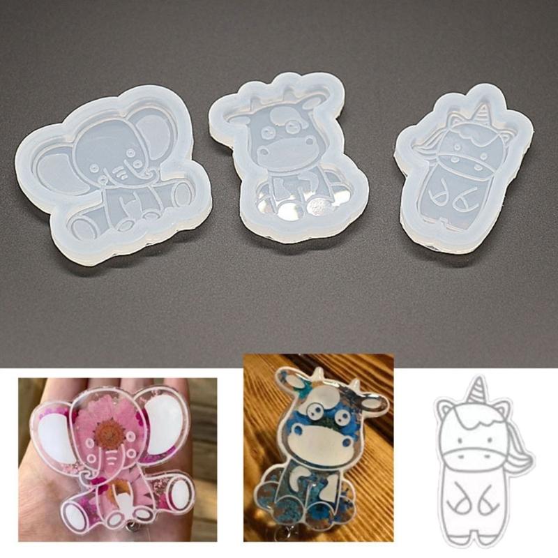 Animal Theme Badge Reel Resin Mold Cow Silicone Mold Pendant Charms Mold Jewelry Casting Mold Keychain Silicone Mold