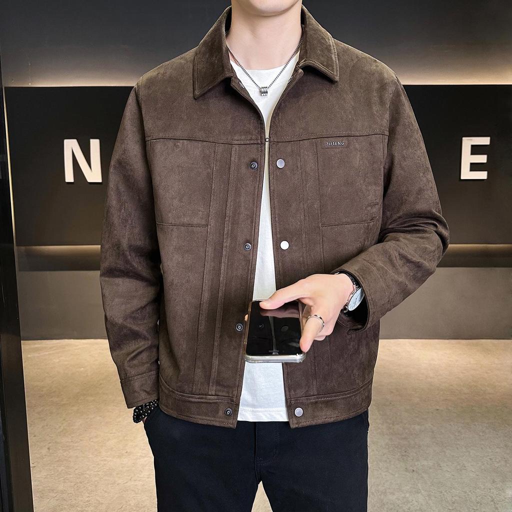 2026 Spring Men's Suede Feel Lapel Jacket - High Quality, Trendy Brand