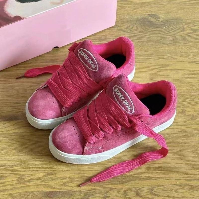 

Женские розово-красные модные кроссовки, однотонные повседневные туфли на толстой подошве со шнуровкой, женские туфли с круглым носком, нескользящая женская обувь 39 розовый