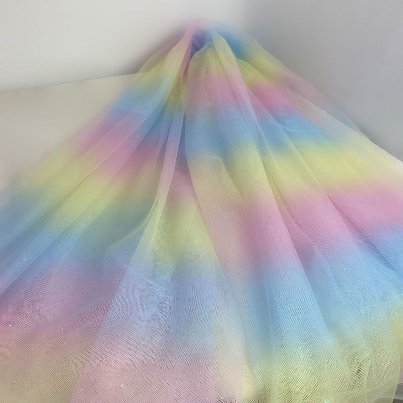 Gradient Rainbow Tulle Fabric Star Sequin By The Meter for Dress Hanfu Wedding Package DIY Sewing Cloth Soft Thin Draping Blue