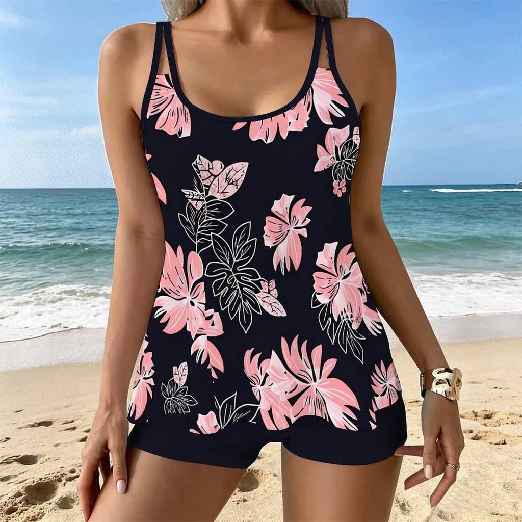 Women's Swimwear Tankini 2 Piece Swimsuit  Fresh Vacation Printing  Plant Print Vacation Bathing Suits