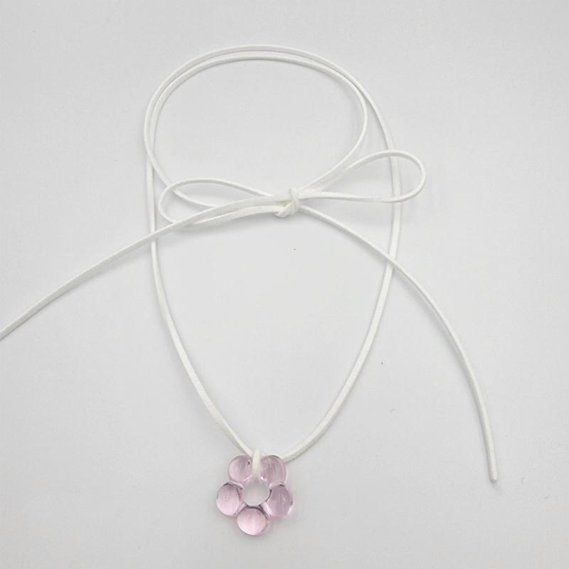 Sweet Glass Flower Pendant Necklace Fashion Statement Choker Neck Chain Simple Cord Collar Necklace Party Jewelry