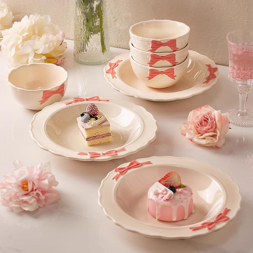 Cream Style Bow Dishes And Tableware For Home Use New High-Value Ceramic Rice Bowls, Soup Bowls, Noodle Bowls, Plates And Bowls