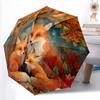 0106 Fox Family  pattern, automatic folding umbrella, portable and foldable design, 8 ribs, a Christmas or birthday gift.