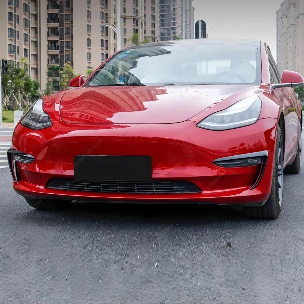 Front Fog Lamp Eyebrow Wind Knife For Tesla Model 3 2017-2023 Gloss Black Fog Lamp Trim Carbon Look Blade Trim Bodykits Tuning