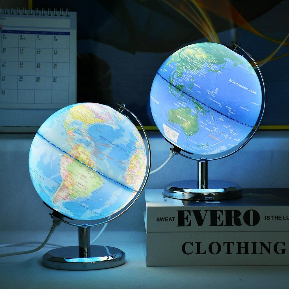 14CM Metal Frame Plastic Geography Education Globe Earth World Map Globe Light Lamp for Decor Kids Teaching Tool
