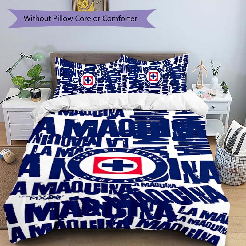 Cruz Azul Themed 3pcs Bedding Set Duvet Cover Closure Includes 1 Duvet Cover & 2 Pillowcases for All Seasons Bedroom Home Dorm Decor