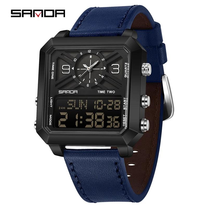 Sanda Brand Business Sports Square Dual Display Men's Quartz Waterproof Led Analog Digital Countdown Electronic Male Watch