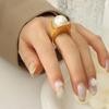 French Exaggerated Personality Geometry Imitation Pearl Stainless Steel Ring for Women Does Not Fade Finger Jewelry Accessory