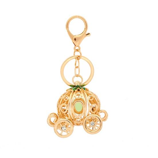 Carriage Keychain Fairy Tale Pumpkin Coaches Key Ring with Rhinestones Enamel Sparkling розовый