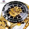 Forsining Orologio automatico da uomo cinturino in acciaio scheletro meccanico teschio orologi orologio da polso di lusso di marca