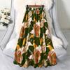 Women's Vintage Floral A-Line Skirt High Elastic Waist Boho Flowy Maxi Skirt Summer Casual Long Skirt