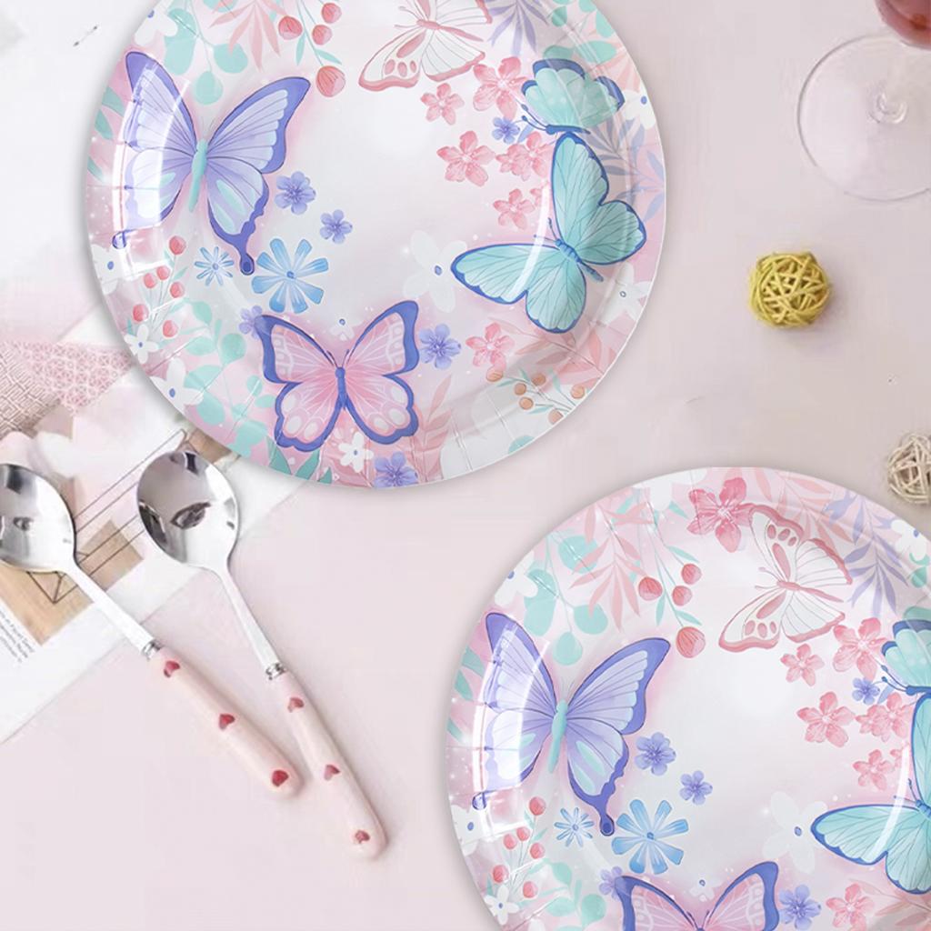 Pink Butterfly Disposable Tableware Happy Girl's Birthday Party Decorations Kids Butterfly Theme Party Decoration Baby Shower