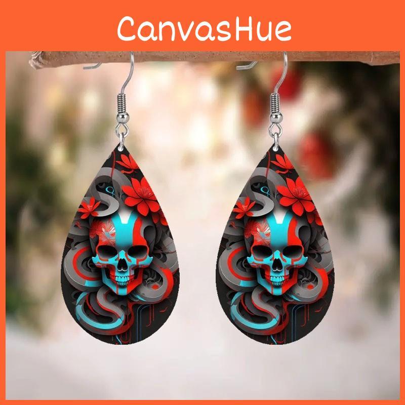 Themed Halloween Flower Skull Patterns Water Droplet Shaped Women Earrings