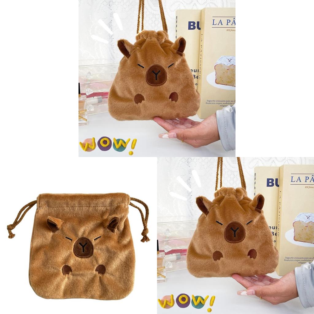 Capybara Plush Storage Bag With Drawstring For Students And Travel