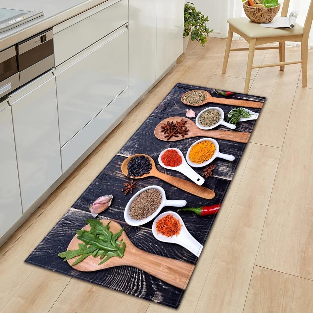 Ingredients and Spices Pattern Home Kitchen Floor Mats Door Front Decoration Floor Mats